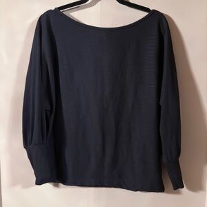 Blue Puff Sleeve Long Sleeve Sweater with Relaxed Fit